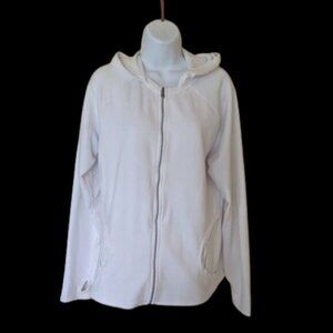 DANSKIN White Zip Up Hooded Sweater Jacket Hoodie Size Large